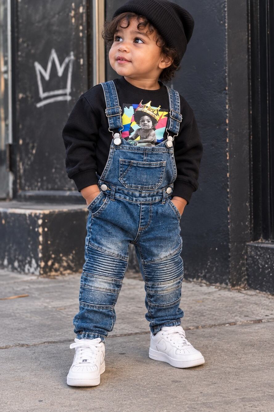 Baby Biggie Smalls Hip Hop Sweatshirt Denim Moto Overalls Set 12M